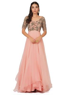 Pink organza zardosi embridery anarkali salwar kameez 1