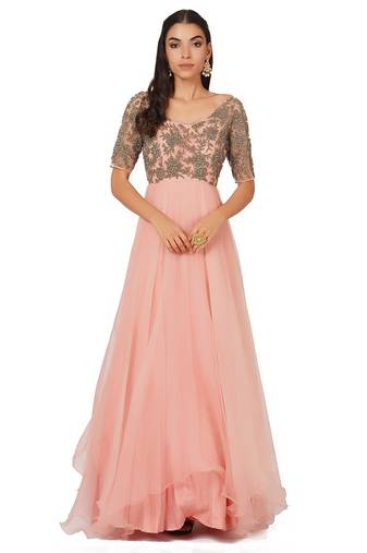 Pink organza zardosi embridery anarkali salwar kameez