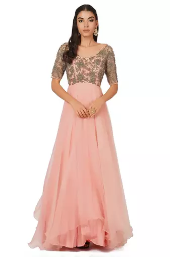 Pink organza zardosi embridery anarkali salwar kameez