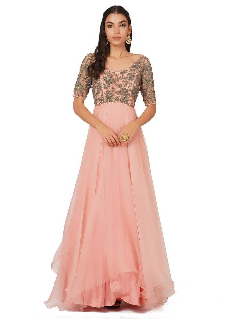 Pink organza zardosi embridery anarkali salwar kameez