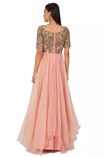 Pink organza zardosi embridery anarkali salwar kameez