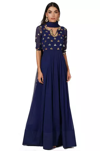 Navy blue georgette gota patti work anarkali salwar kameez