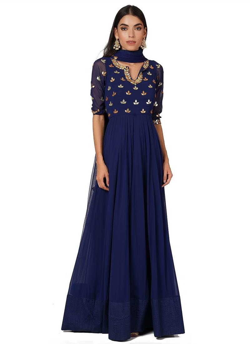 Navy blue georgette gota patti work anarkali salwar kameez