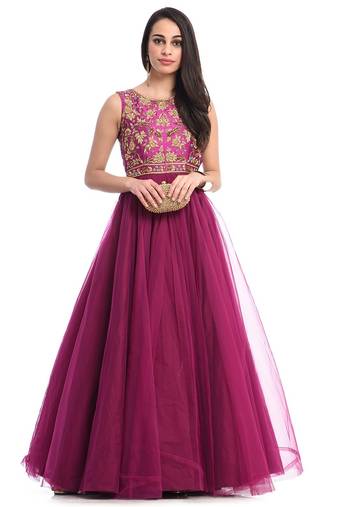 Purple net lace work anarkali salwar kameez