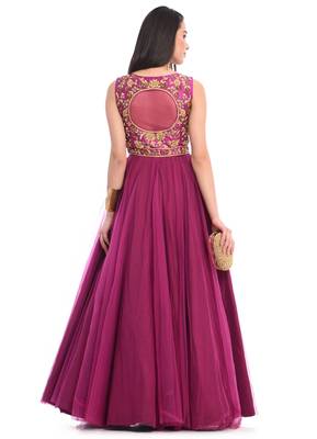 Purple net lace work anarkali salwar kameez 2
