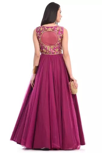 Purple net lace work anarkali salwar kameez