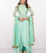 Sea green georgette zari work & lace border anarkali salwar kameez