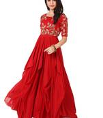 Red cotton silk zari, beads work anarkali salwar kameez
