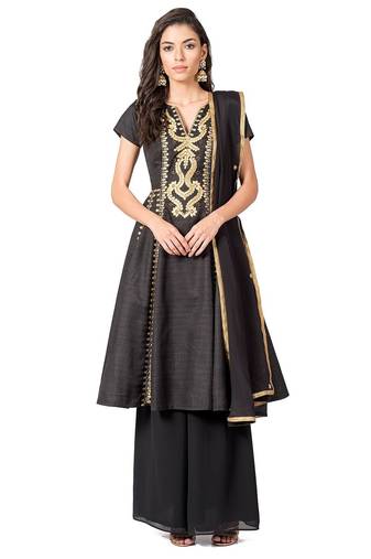 Black silk gota patti work anarkali salwar kameez
