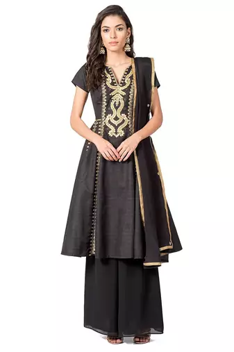 Black silk gota patti work anarkali salwar kameez