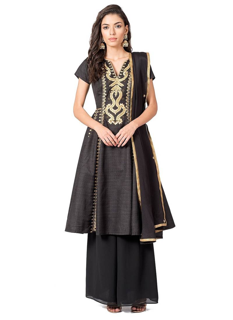 Black silk gota patti work anarkali salwar kameez