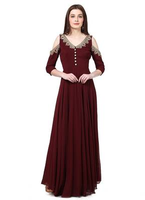 Maroon georgette zardosi embridery anarkali salwar kameez 1