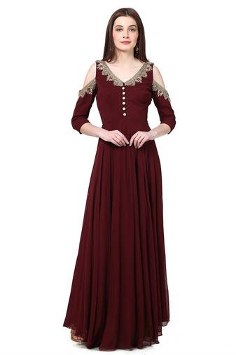 Maroon georgette zardosi embridery anarkali salwar kameez