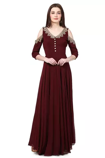 Maroon georgette zardosi embridery anarkali salwar kameez
