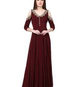 Maroon georgette zardosi embridery anarkali salwar kameez