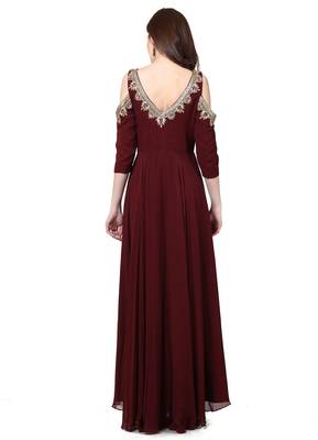 Maroon georgette zardosi embridery anarkali salwar kameez 2