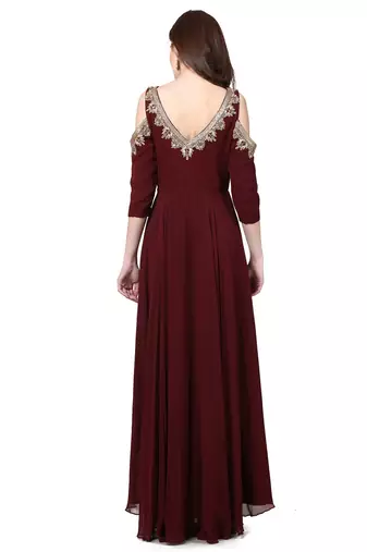 Maroon georgette zardosi embridery anarkali salwar kameez