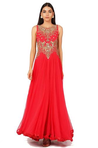 Red net swaroski work anarkali salwar kameez