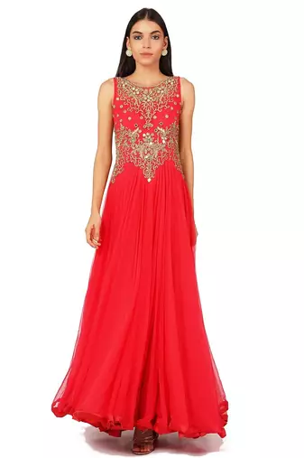 Red net swaroski work anarkali salwar kameez