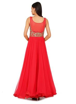 Red net swaroski work anarkali salwar kameez 2