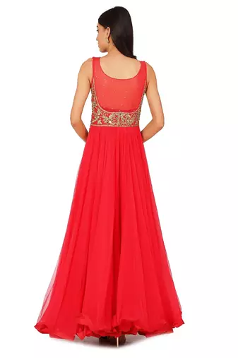 Red net swaroski work anarkali salwar kameez