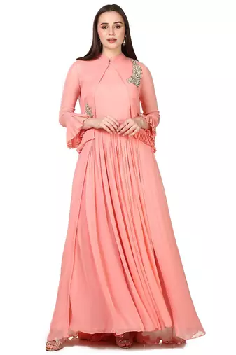 Pink georgette zardosi embridery anarkali salwar kameez