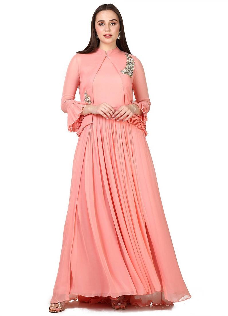 Pink georgette zardosi embridery anarkali salwar kameez