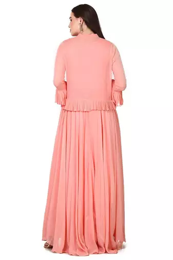 Pink georgette zardosi embridery anarkali salwar kameez