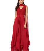 Red cotton silk sequins embroidery anarkali salwar kameez