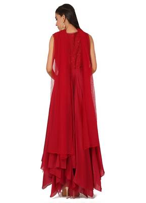 Red cotton silk sequins embroidery anarkali salwar kameez 2