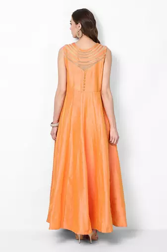 Orange silk sequins & zari embroidery anarkali salwar kameez