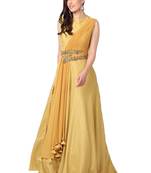 Light mustard silk hand embroidery anarkali salwar kameez