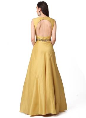 Light mustard silk hand embroidery anarkali salwar kameez 2