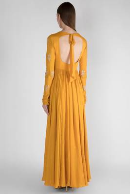 Mustard yellow georgette hand embroidery anarkali salwar kameez 2