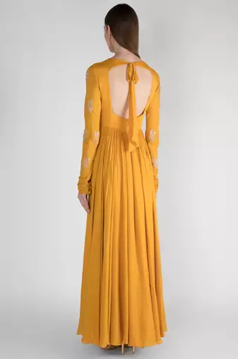 Mustard yellow georgette hand embroidery anarkali salwar kameez