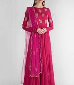 Fuchsia pink georgette hand embroidery anarkali salwar kameez