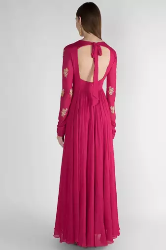 Fuchsia pink georgette hand embroidery anarkali salwar kameez