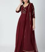 Wine georgette hand embroidery anarkali salwar kameez
