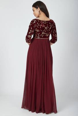 Wine georgette hand embroidery anarkali salwar kameez 2