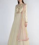 Off white shimmer georgette hand embroidery anarkali salwar kameez
