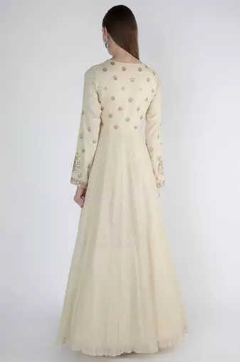 Off white shimmer georgette hand embroidery anarkali salwar kameez