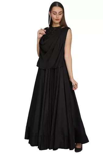 Black crape silk hand embroidery anarkali salwar kameez