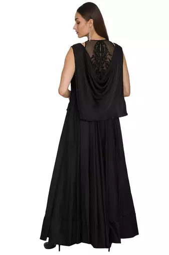 Black crape silk hand embroidery anarkali salwar kameez