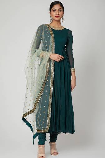 Turquoish blue georgette hand embroidery anarkali salwar kameez