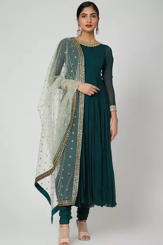 Turquoish blue georgette hand embroidery anarkali salwar kameez