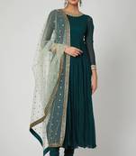 Turquoish blue georgette hand embroidery anarkali salwar kameez