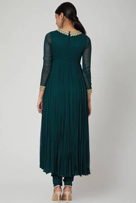 Turquoish blue georgette hand embroidery anarkali salwar kameez 2