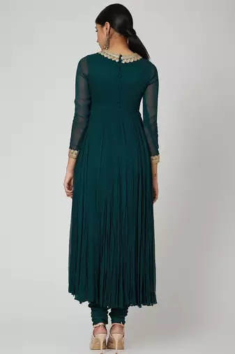 Turquoish blue georgette hand embroidery anarkali salwar kameez