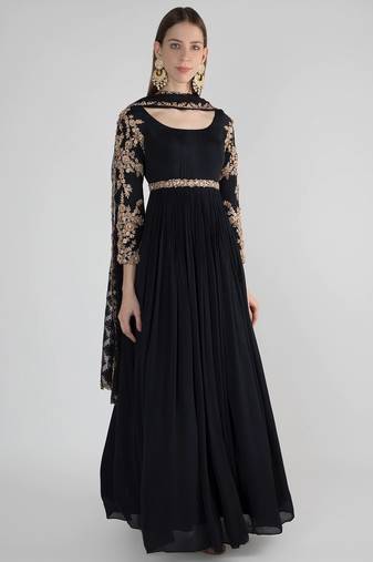 Black georgette hand embroidery anarkali salwar kameez