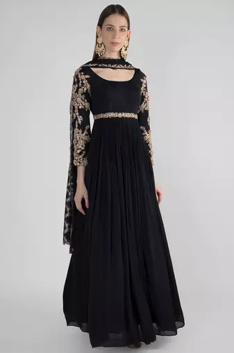 Black georgette hand embroidery anarkali salwar kameez